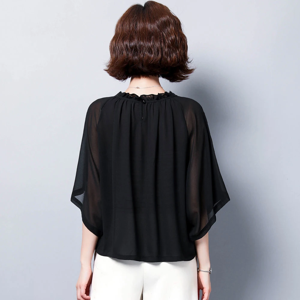2025夏季新款雪纺衬衫女时尚洋气短袖纯色设计感小众气质显瘦上衣