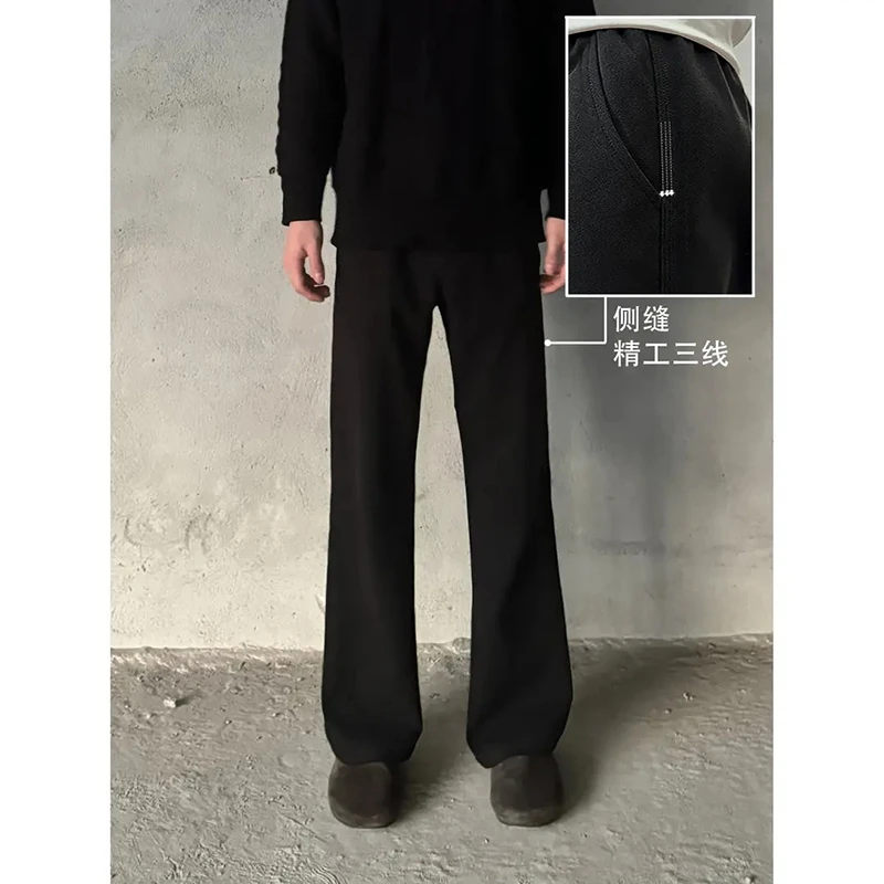 cleanfit黑色微喇西裤男款秋冬加绒休闲裤子高个子加长直筒西装裤