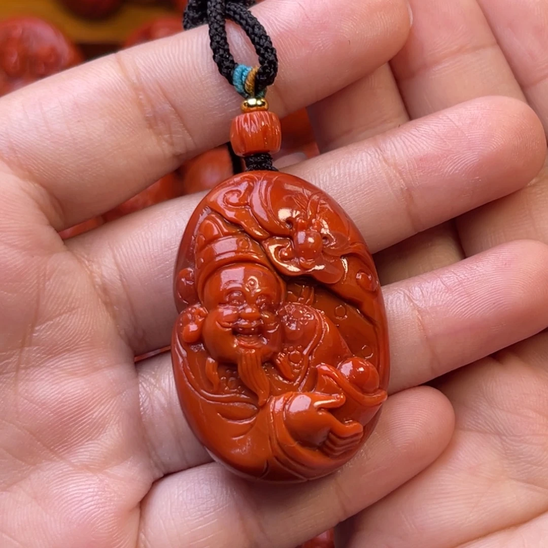 南红玛瑙未镶嵌川料瓦西满色满肉财神爷吊坠