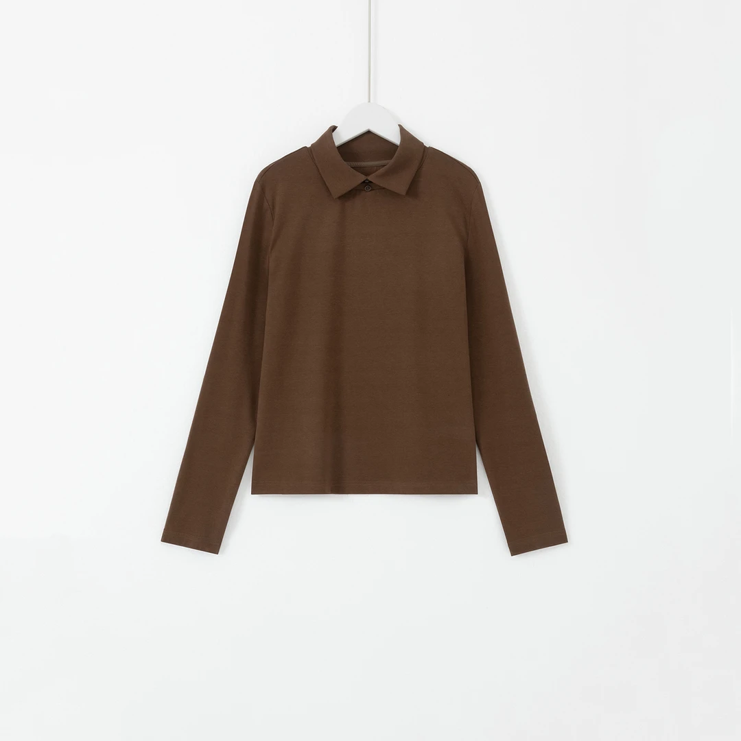 几里与麻 简约纯色纽扣装饰翻领亲肤打底衫 衣长55胸围84 2111041