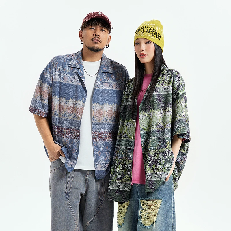 NMAX大码潮牌25年夏新品休闲度假花衬衫数码印花设计感短袖FNC018