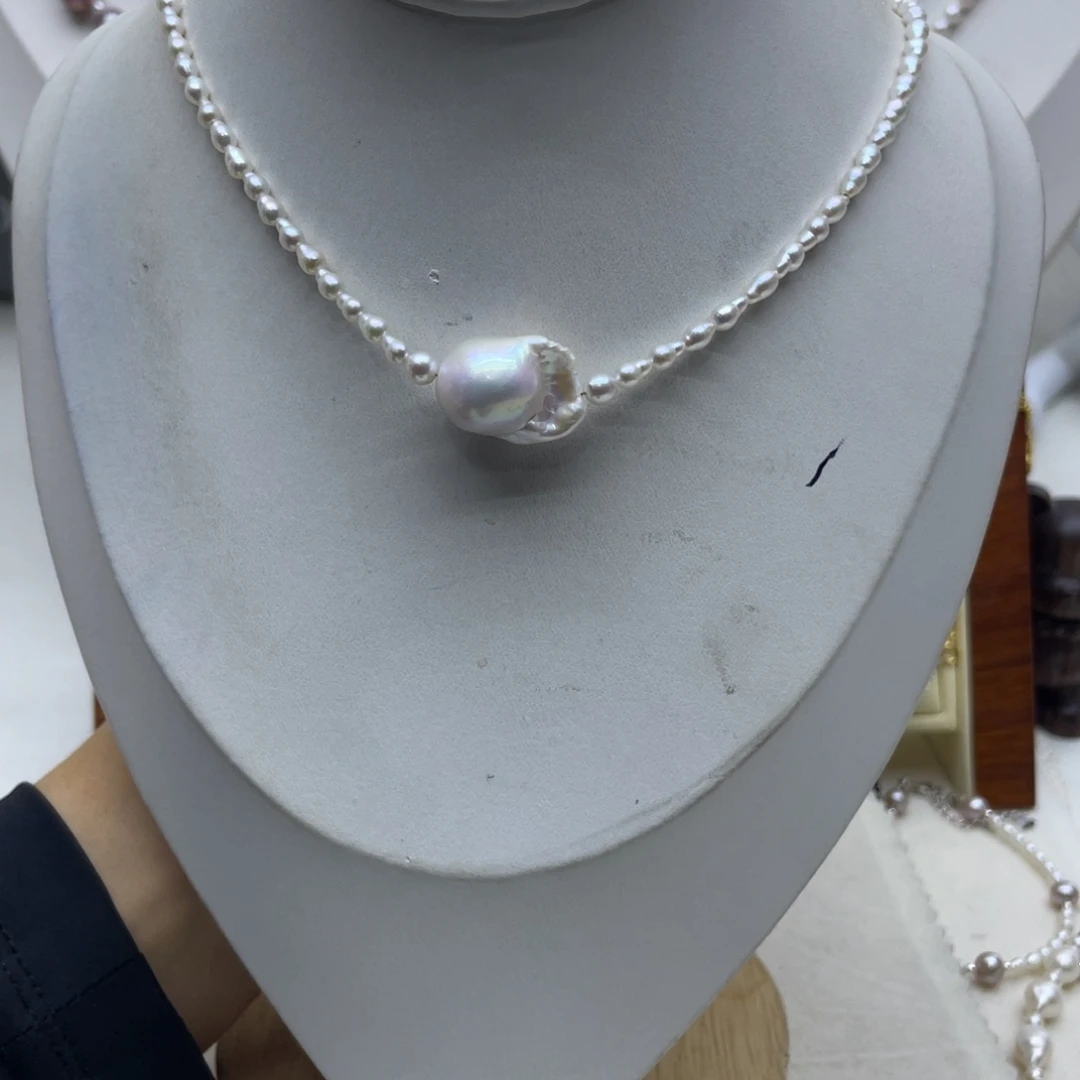 淡水珍珠银S925镶嵌颈饰