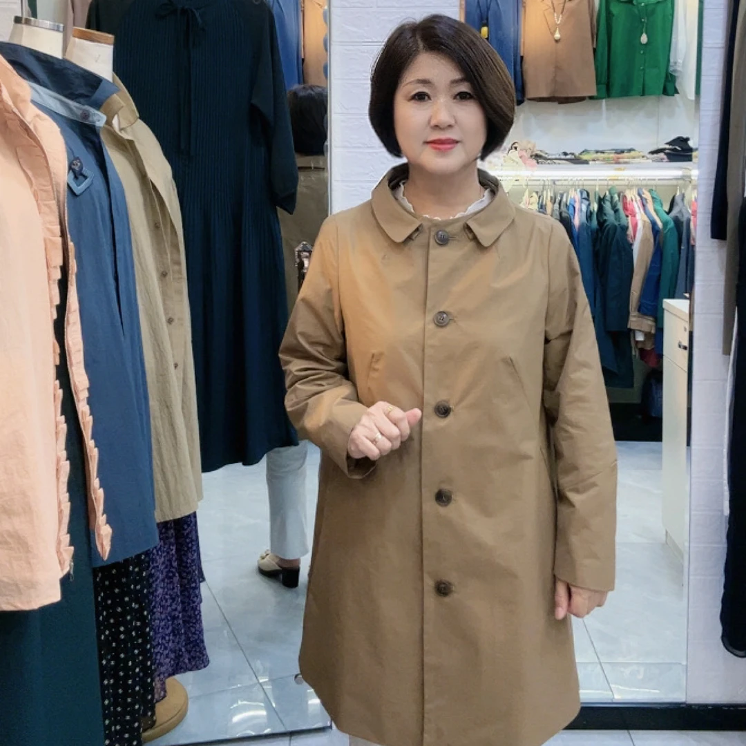 女士秋季翻领卡其色气质中长款风衣外套时尚百搭