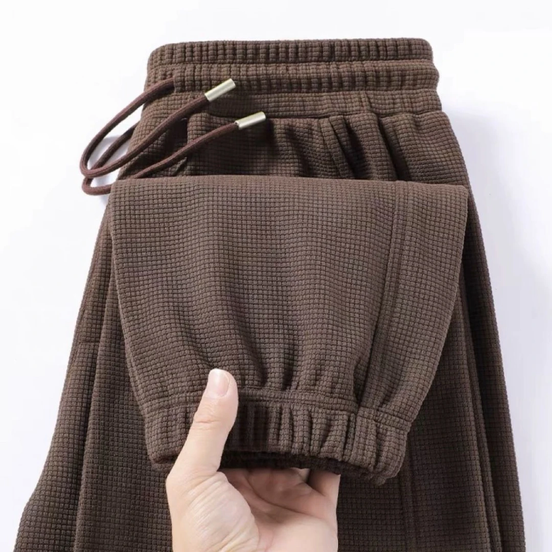 加绒春夏季束脚华夫格男士休闲裤港风新款裤子潮牌男卫裤宽松春秋