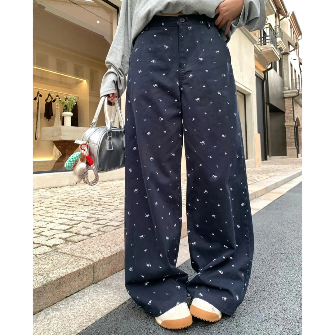 【花园蜜语】HD韩风APM小碎花绒感长裤百搭显瘦休闲长裤女设计款