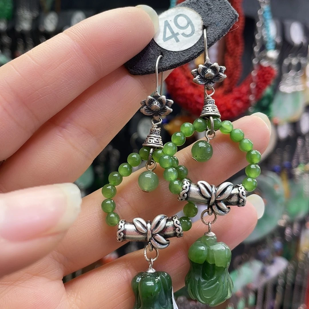 妖***精和田玉银S925镶嵌耳饰671hngg