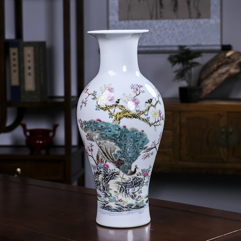 寻韵景德镇客厅陶瓷摆件 鹏鹏老师（国色天香）鱼尾瓶