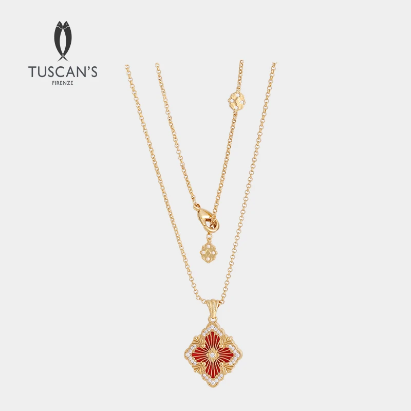 TUSCAN'S 黄铜项链 镀K金女士锁骨链高级感复古宫廷风吊坠项链