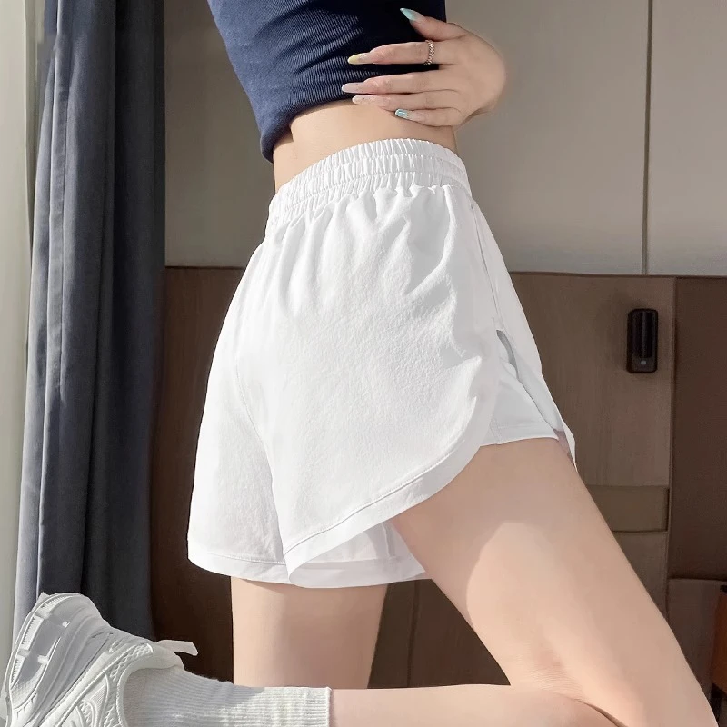 白色运动短裤女夏季2025新款高腰垂感美式外穿冰丝速干慢跑热裤
