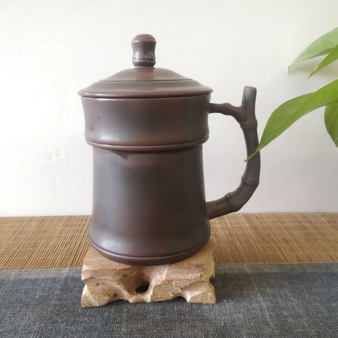 广西坭兴陶竹节水杯350cc厂家定制盖杯陶瓷杯子批量订做揽众山陶