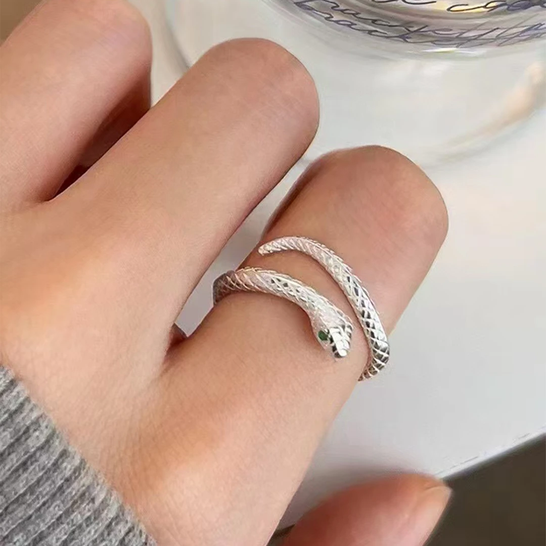 足银戒指 灵蛇戒指时尚简约百搭宫廷轻奢银色小众可调节蛇形纯银