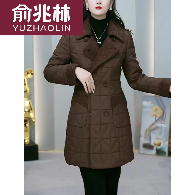 俞兆林2025秋冬新款翻领中长款外套W时尚休闲气质中年女装洋气棉