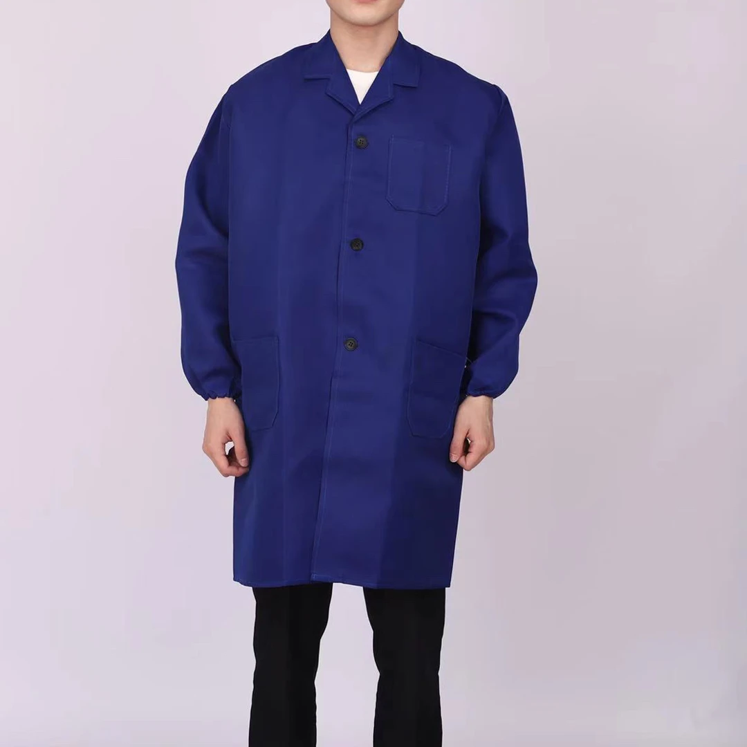 蓝大褂长袖工作服男长款耐脏仓库食品厂搬运工衣劳保大褂