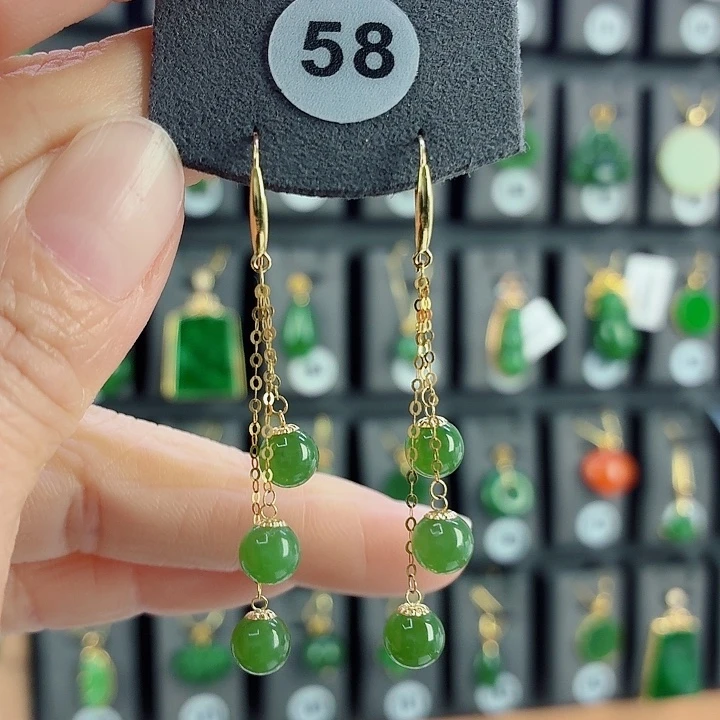 和田玉18K金镶嵌耳饰