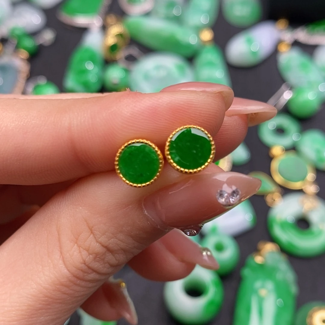 翡翠耳饰银S925镶嵌翡翠