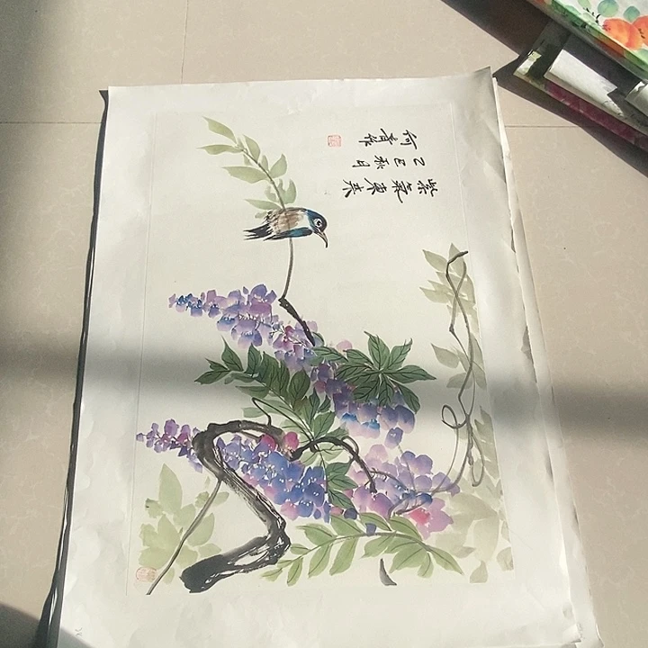 国画四尺三开手绘作品