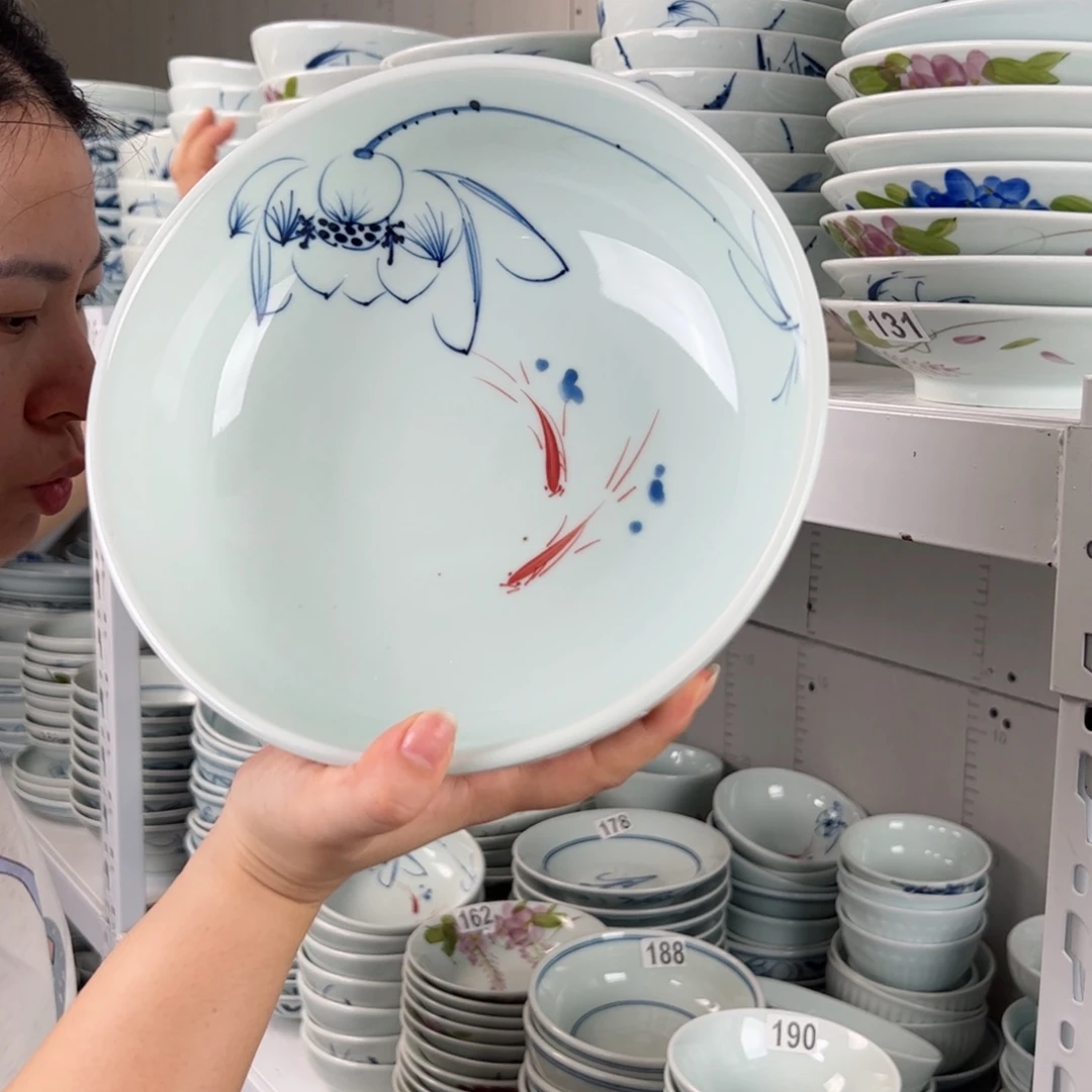 中瑕手绘画鱼9寸罗汉碗（单只装）