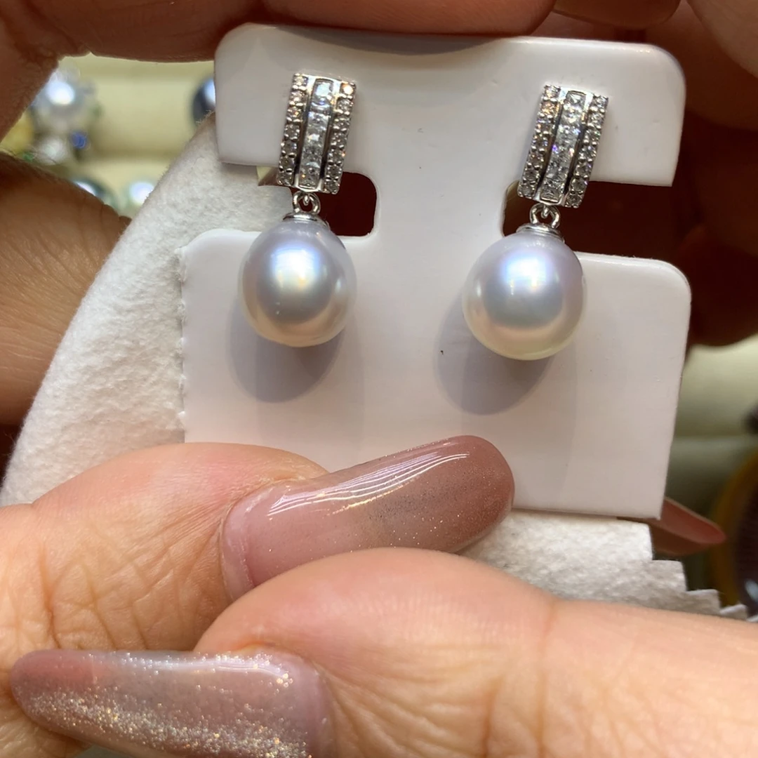 银S925镶嵌耳饰海水珍珠