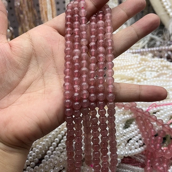 玛瑙/玉髓未镶嵌珠宝半成品一条6mm草莓晶
