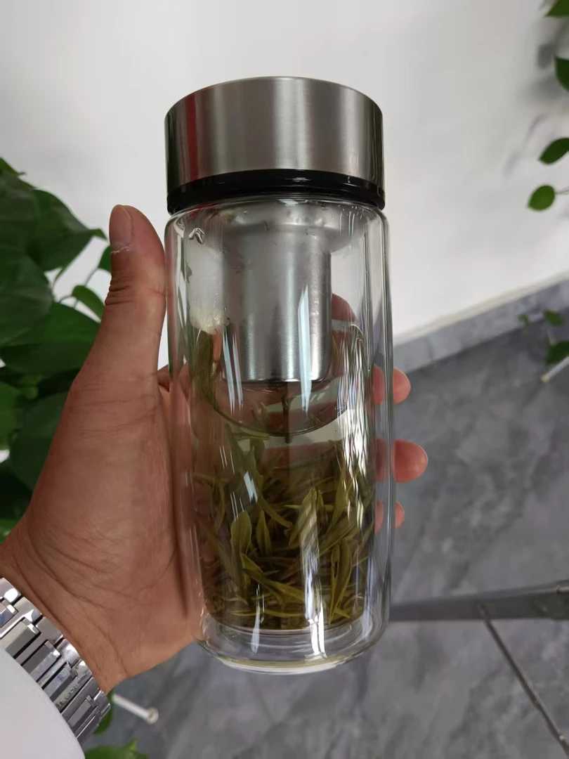 明而雅明而雅玻璃杯耐热双层便携水杯杯盖隔热透明泡茶杯加厚