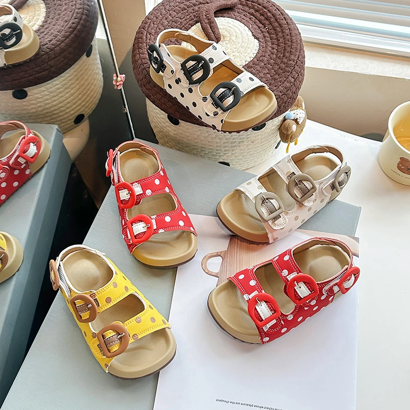 【多彩波波】女童露趾波点中古巴恩风凉鞋2025夏季新款百搭勃肯凉鞋