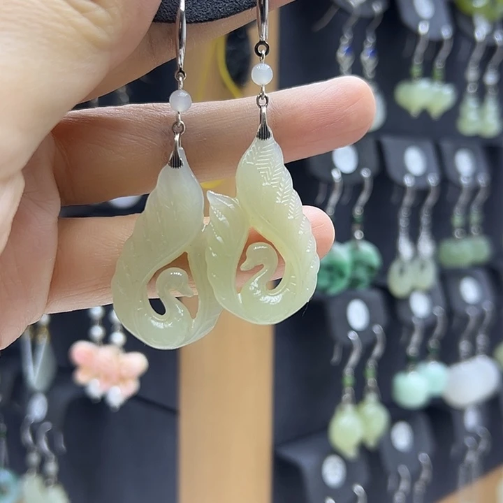 银S925镶嵌和田玉耳饰