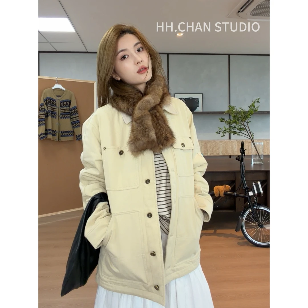 HH.CHAN"暴走玛黑"100%棉翻领小骑士单排口棉服外套HH53J38229