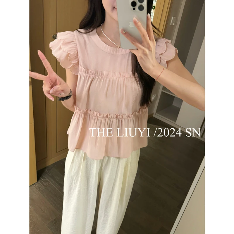 【LIUYI】茱丽叶~花瓣飞袖上衣娃娃小衫44273