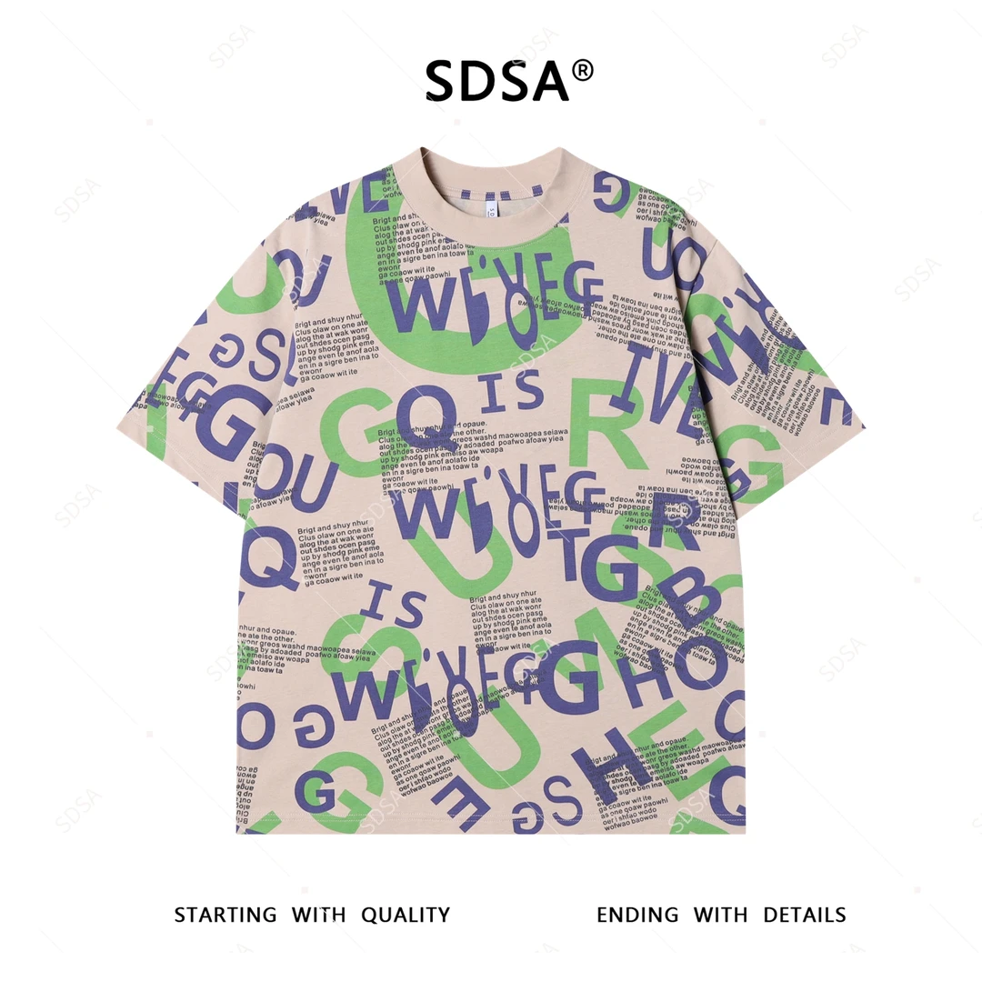 夏季高级感新款男士美式满印字母圆领短袖T恤小众设计百搭上衣潮