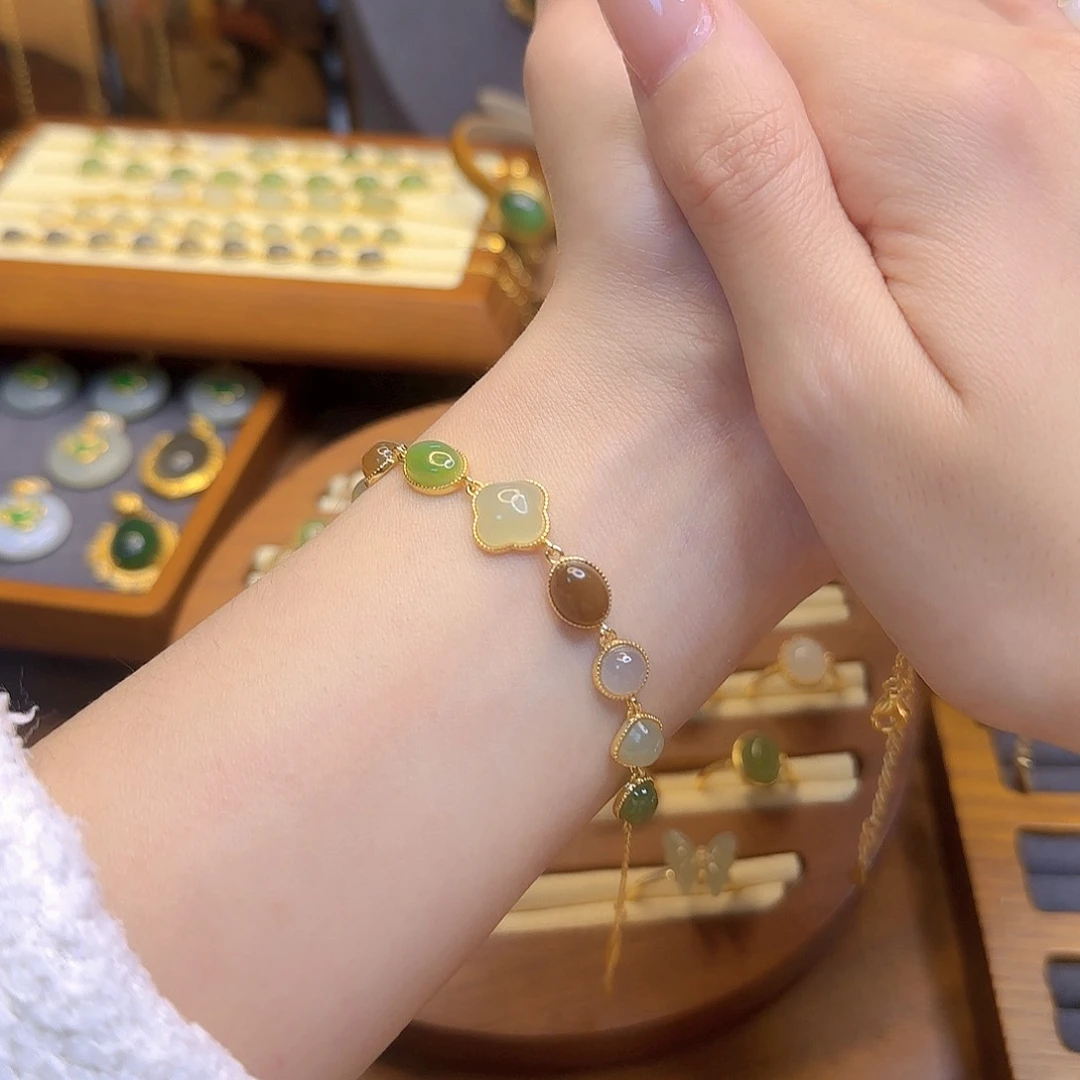 和田玉手链银S925镀金镶嵌多样性发货