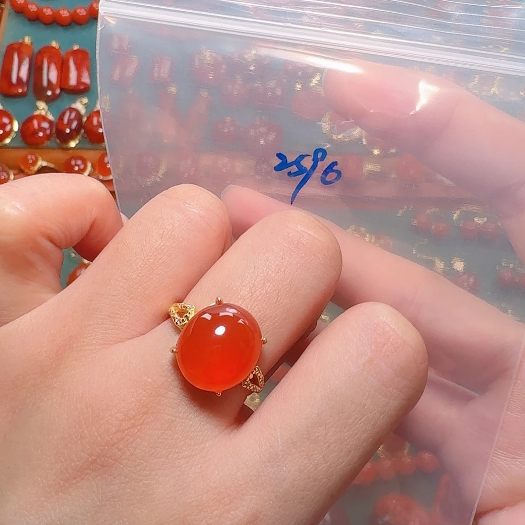 南红玛瑙银S925镶嵌戒指