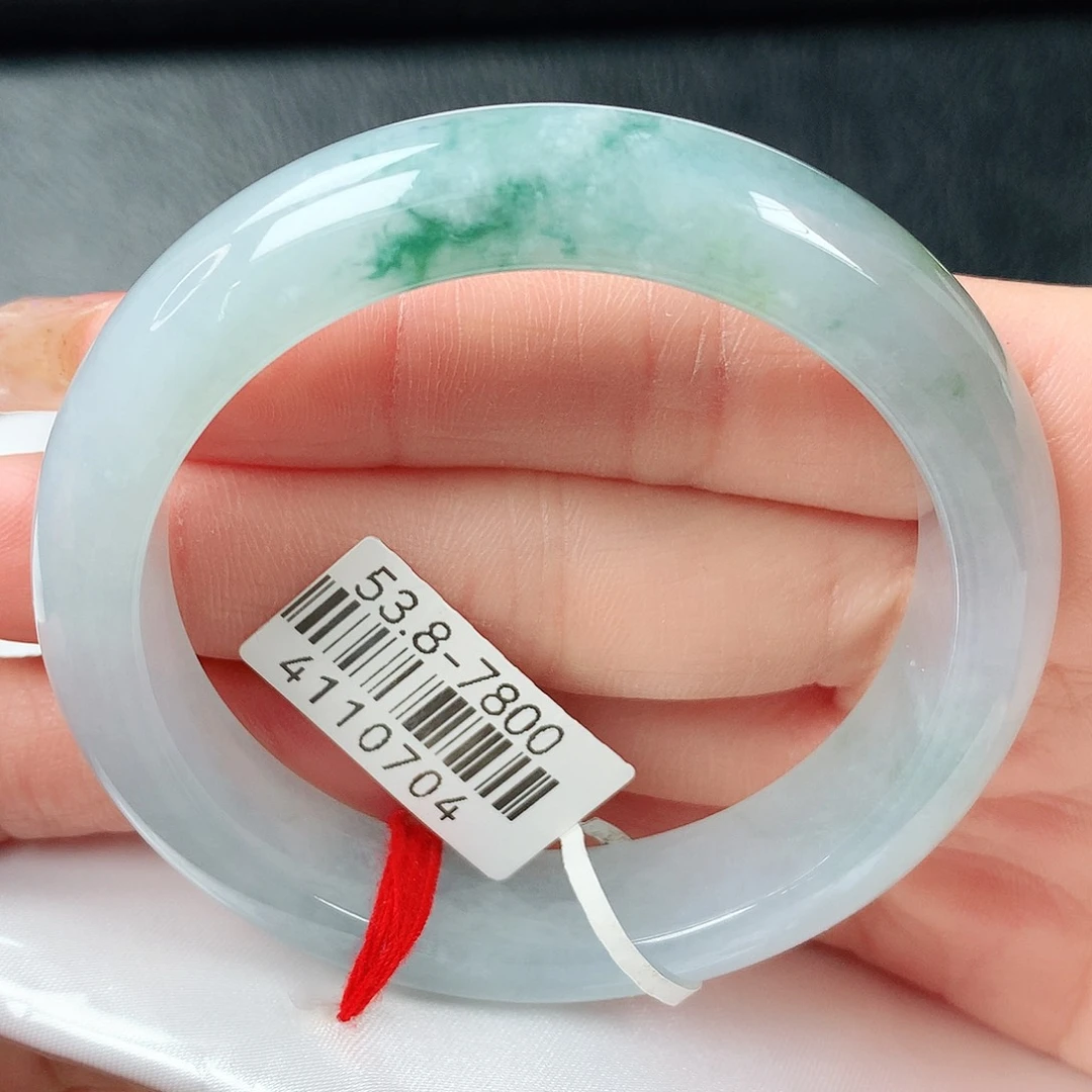 翡翠手镯未镶嵌冰飘蓝花正圈53圈口 58号