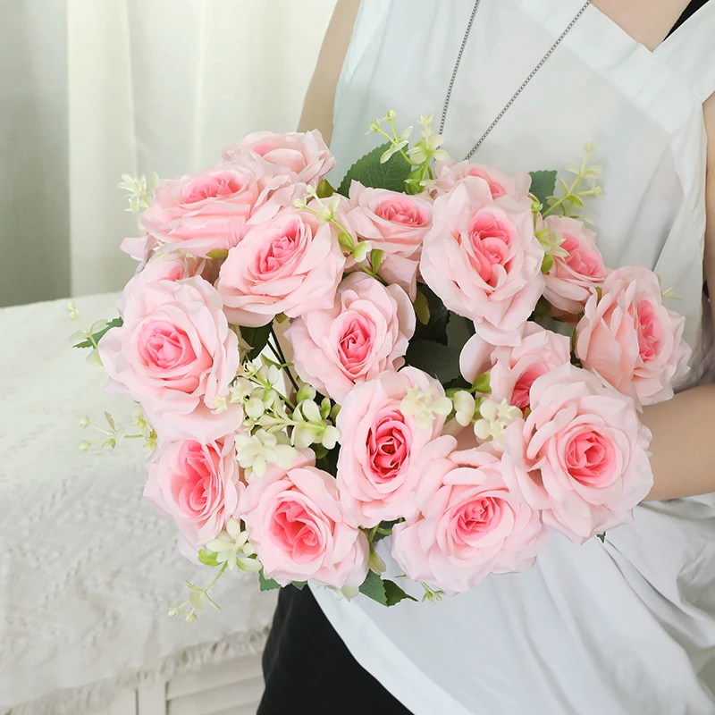 仿真花假花玫瑰花装饰干花绢花布花塑料花房间装饰花小把花束单支