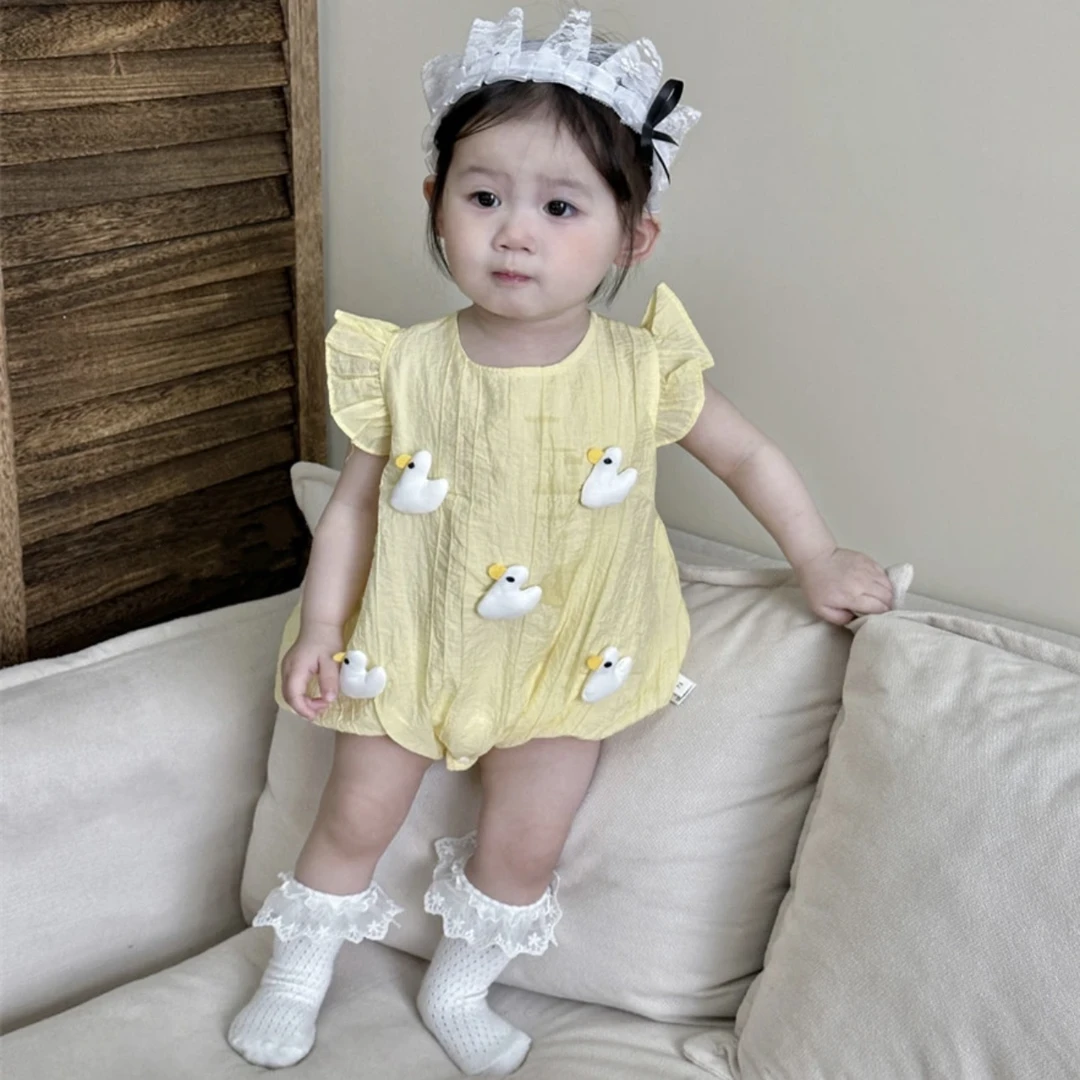 立体小飞袖夏季短爬女宝宝连体衣爬爬服可爱洋气