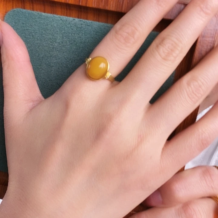 蜜蜡银S925镶嵌戒指戒指