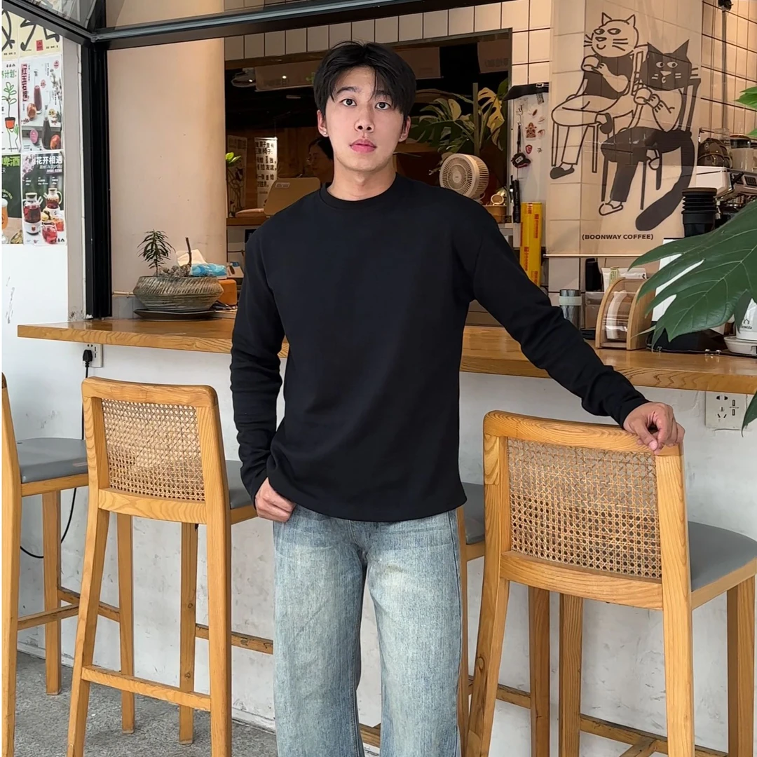 秋冬季保暖防风韩系型男柔软舒适棉男士长袖T恤