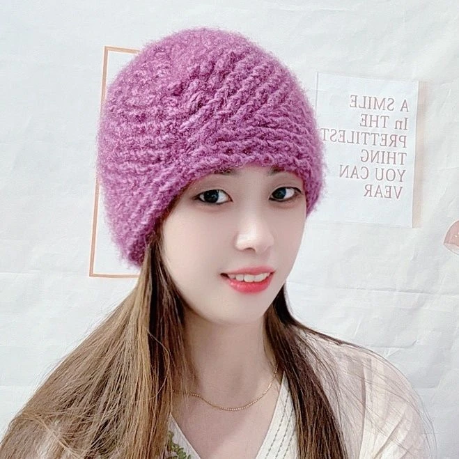 松鼠绒纯手工编织大牡丹花帽加厚保暖帽时尚百搭冬季女士帽子