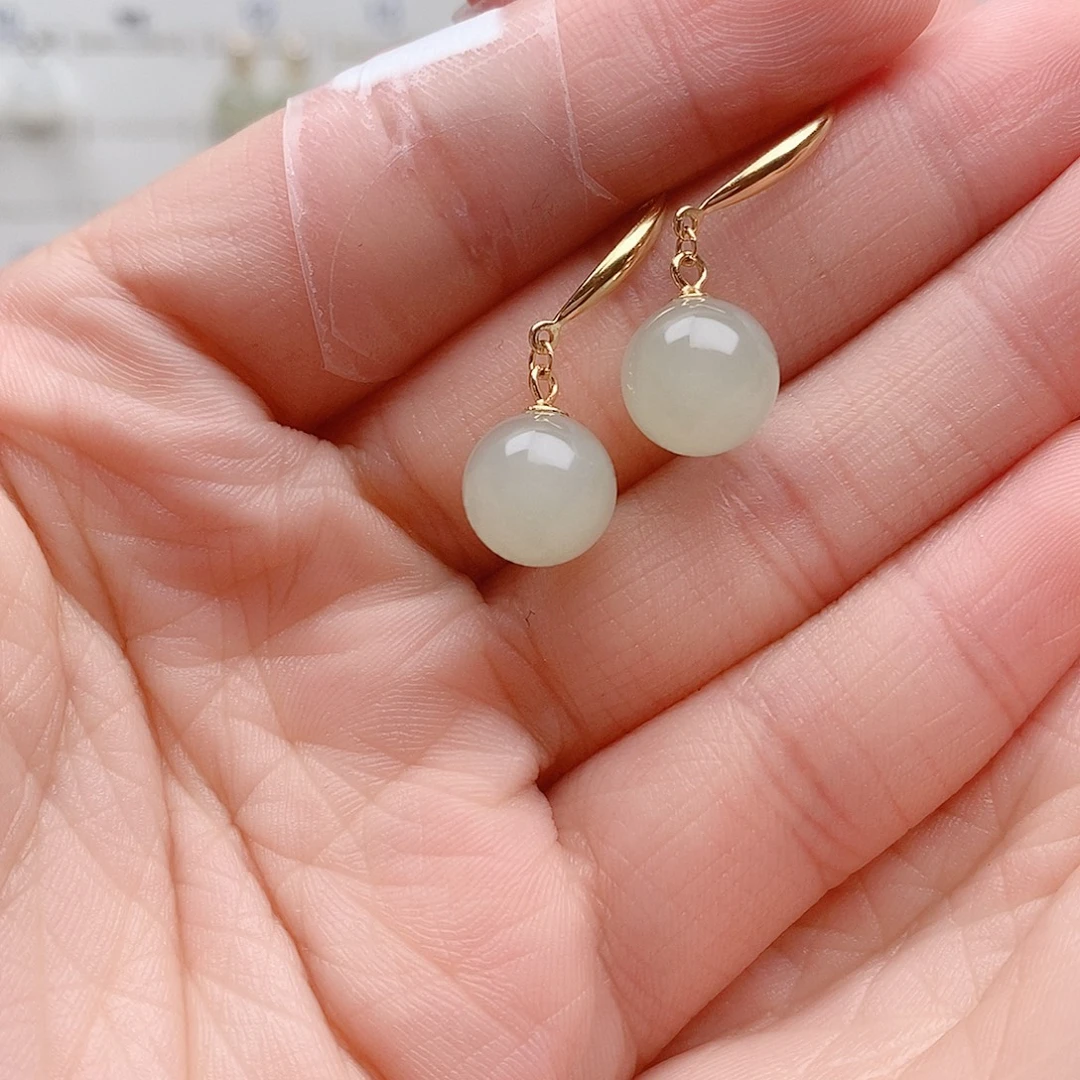 和田玉银S925镶嵌耳饰