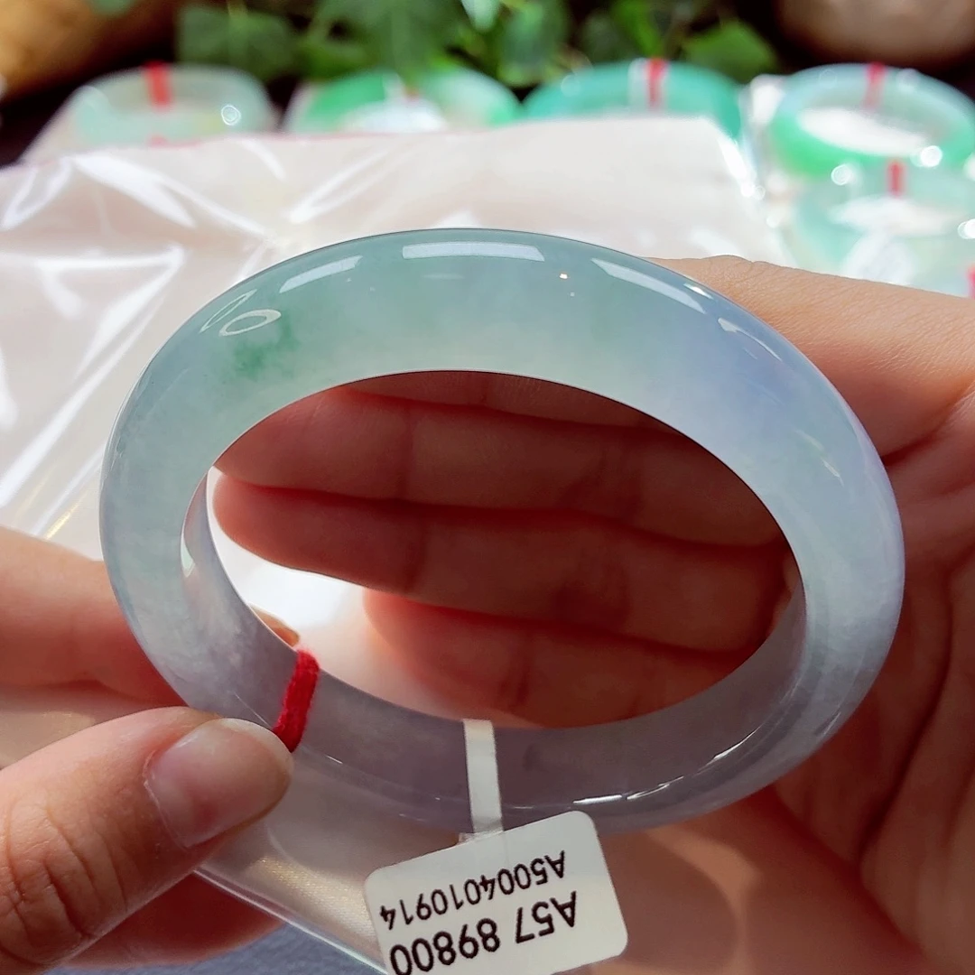 翡翠未镶嵌手镯冰春彩莫奈飘花68-48