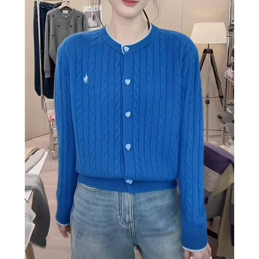 【小马刺绣爱心扣】假两件针织开衫立体麻花小马刺绣爱心扣毛衣1296