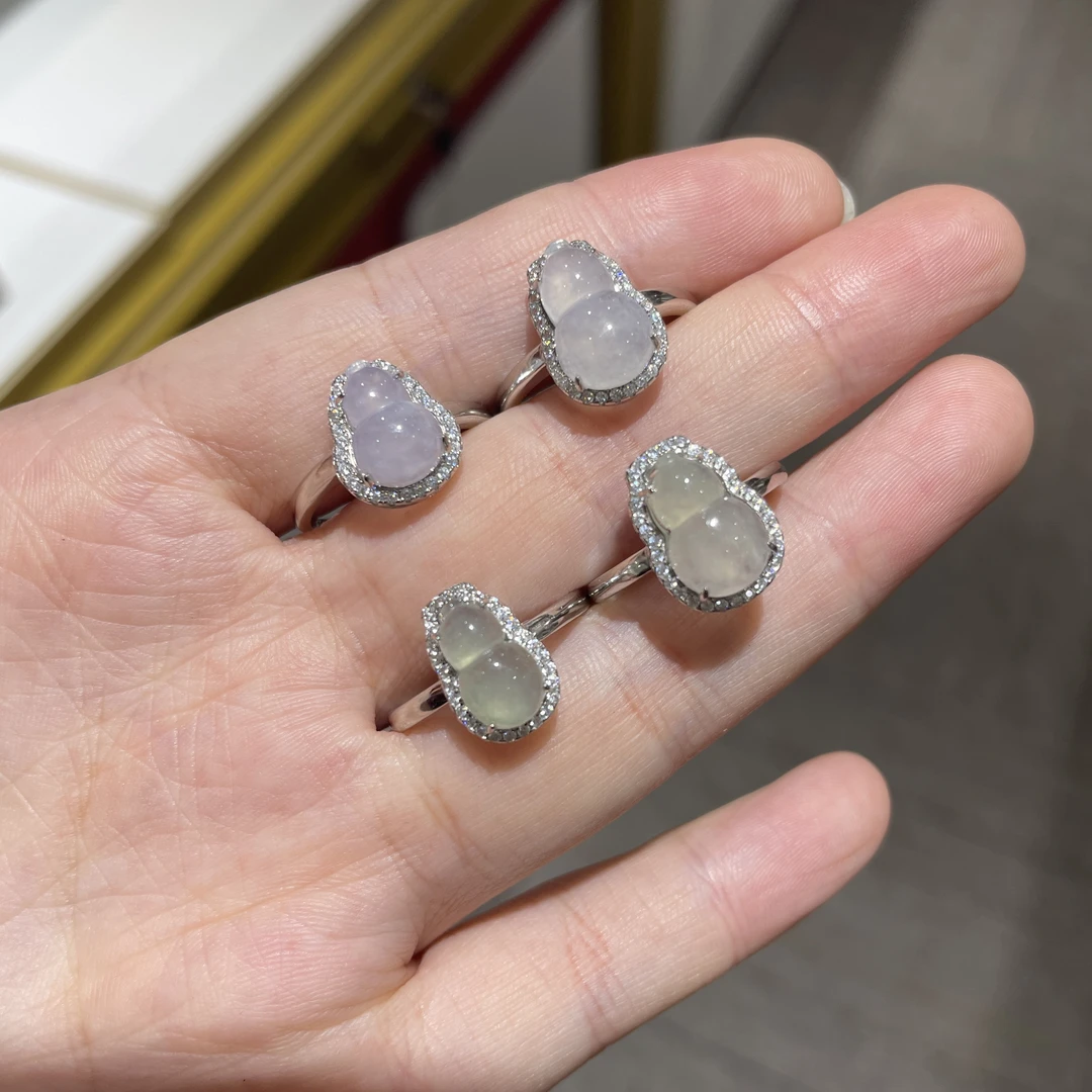 F8翡翠A货葫芦S925银镶戒指（多样性发其一）