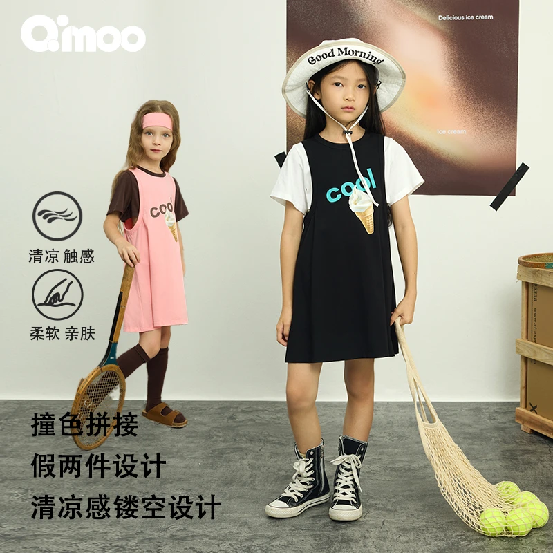 Qimoo/淇木夏女童休闲运动亲肤宽松欧美风连衣裙T恤裙QSS2LC334C