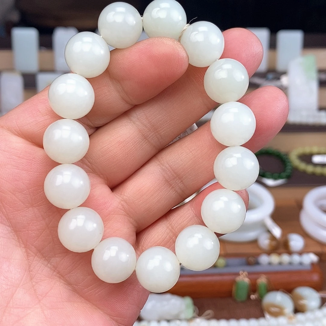 颈饰未镶嵌和田玉14mm圆珠手串