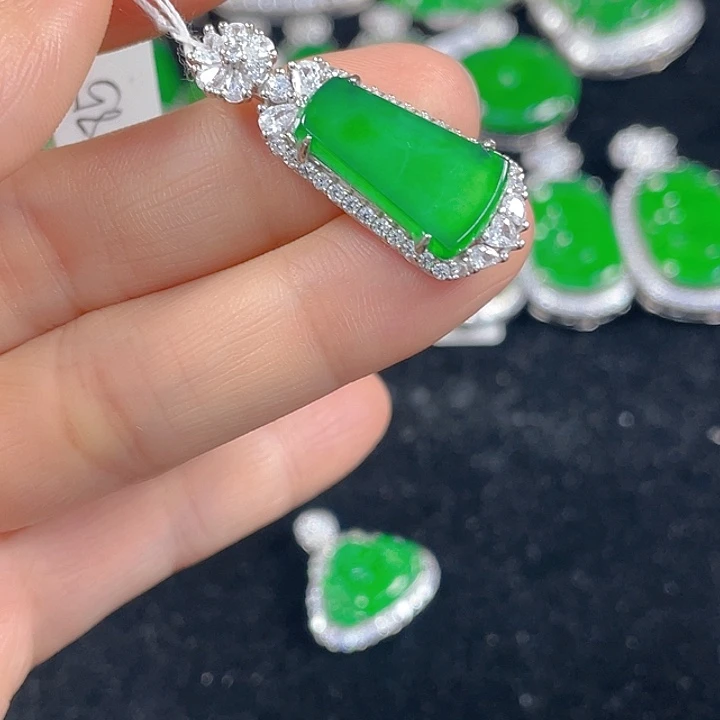 翡翠银S925镶嵌吊坠(不含链)
