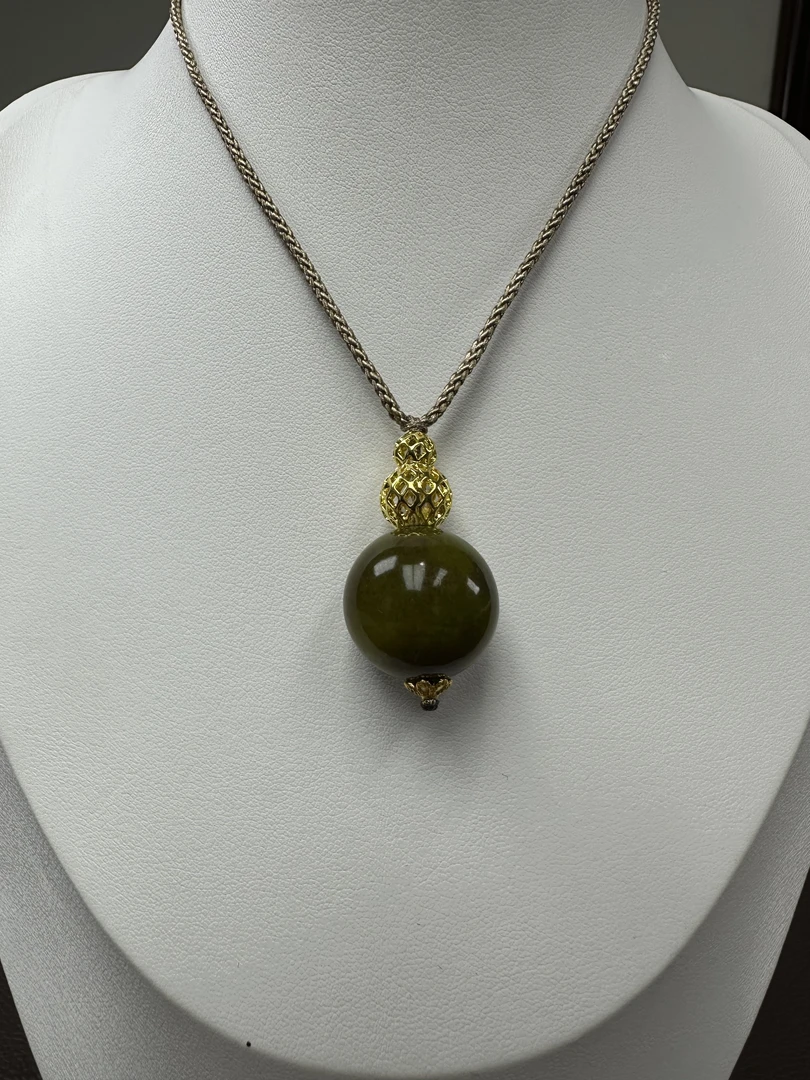 天然复古国风圆珠项链 金饰棕绳复古挂坠