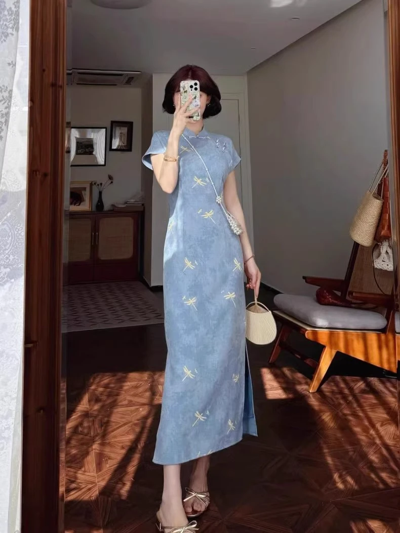 然然高个子女生气质长款连衣裙2025年夏季新款国风古韵改良版旗袍