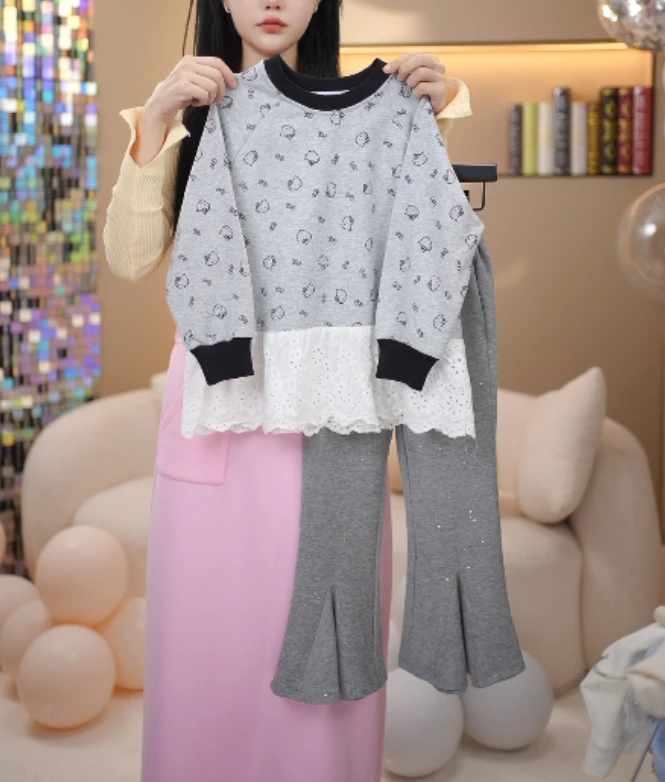 2025新款春款洋气运动儿童女童休闲简约卫衣套装