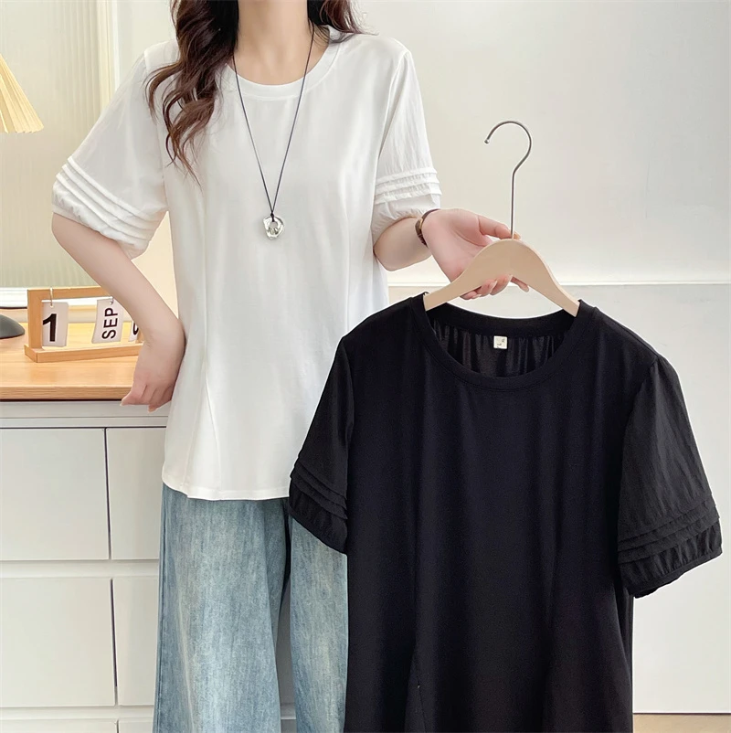 鱼尾简约 显瘦遮肉 正肩 显瘦宽松圆领 百搭夏季休闲减龄