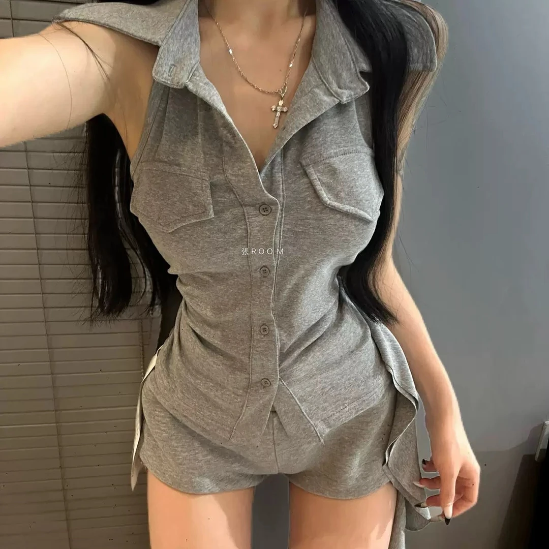 韩版夏季上衣女翻领背心女飘带设计感polo领无袖T恤显瘦女潮