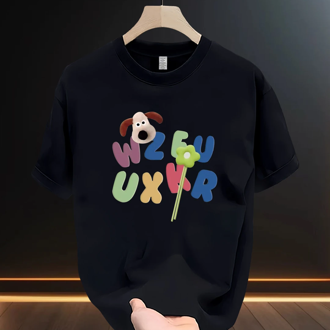 高级感轻奢潮牌爆款印花夏季2025新款男女同款t恤上衣圆领半截袖